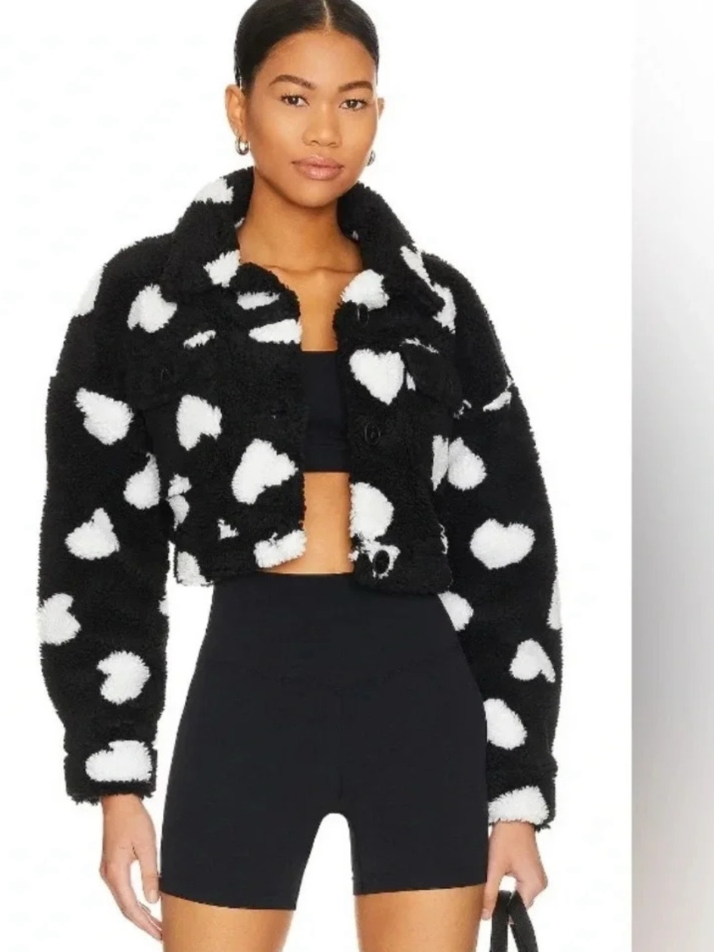 Beach Riot Devin Hearts Cropped Sherpa Jacket